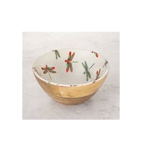 Tazón para Servir Hecho a Mano de Madera de Mango con Diseño de Libélula Esmaltado, Tazones para Ensalada Ecológicos, Vajilla Decorativa de Madera, Tazón de Madera para Frutas - Product Image 1