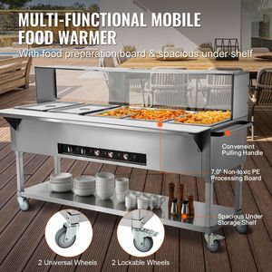 Scaldavivande Commerciale a 5 Vasche 20.6QT, Tavolo Elettrico a Vapore 3750W, Professionale per Buffet e Catering, Manuale, in Acrilico - Product Image 6
