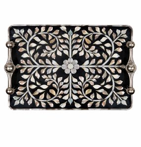 Plateaux de service et de rangement haut de gamme en résine avec incrustations MOP et poignées, faits main et personnalisés, best-sellers pour mariages, Ramadan, Aïd, tendance - Product Image 1