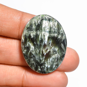 Cabochon de séraphinite naturelle de qualité AAA pierres de cristal de guérison de séraphinite verte russe Unique pierres précieuses en vrac pour bijoux - Product Image 2