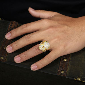 Men's 22K Gold Plated Diamond <b>Ring</b> Round Brilliant Cut Hiphop Style Everyday Wear Jewelry - Product Image 2