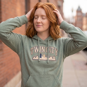 Twin City Women's Hooded Sweatshirt <b>Green</b> Cotton Knitted Full Sleeve Front Logo Autumn Wear - Product Image 5