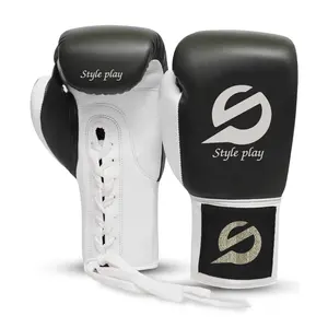 Gants de boxe en cuir noir à lacets pour l'entraînement, le sparring et la compétition - Product Image 1