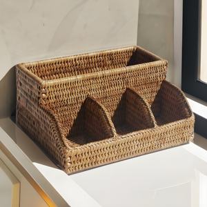 Organizador de Archivos de Papel para Oficina, Portalápices de Escritorio, Organizador de Papelería, Soporte Dividido de Ratán, Accesorio de Muebles de Diseño Moderno - Product Image 2