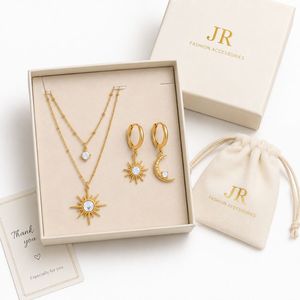 Ensemble de bijoux de luxe avec pierre de lune céleste, collier superposé et boucles d'oreilles pour femme, à porter au quotidien - Product Image 2