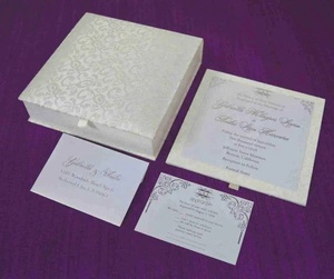 Luxury Multicolor Floral Jacquard <b>Wedding</b> Invitation <b>Box</b> Hinged Lid Silver Foil <b>Card</b> RSVP Pocket Compartment Tray MDF Board 7x7 - Product Image 5