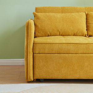 Divano Letto con Braccioli Regolabili in Tessuto Chenille Giallo, Presentato in Video, Divano a Due Posti Trasformabile - Product Image 6