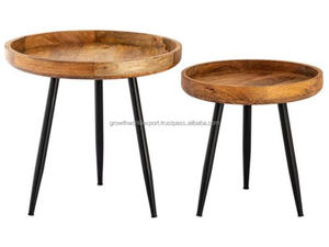Mesa Auxiliar Redonda de Madera con Bandeja Superior, Mesa de Centro Moderna de Madera y Metal, Mesa Auxiliar de Café con Bandeja de Madera Maciza, Mesa Redonda Minimalista para Servir - Product Image 6