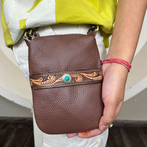 Riñonera de cuero para montar en motocicleta con herramientas manuales, riñonera de estilo occidental para mujer, piedra turquesa para riñoneras, teléfonos móviles - Product Image 5