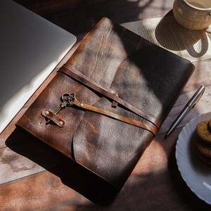 Newly 100% Genuine Leather Vintage Gifts Journal <b>Notebook</b> Key Lock Wrap Strap Flap Cover Cotton <b>Blank</b> White Pages Personal Diary - Product Image 4