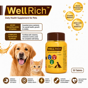 อาหารเสริมสุขภาพสำหรับสุนัขและแมว ยี่ห้ออินเดียนซัพพลายเออร์ เวลริช 30 เม็ด วิตามินเสริมสร้างภูมิคุ้มกัน พลังงาน โปรไบโอติก และกรดอะมิโน สำหรับสัตว์เลี้ยง ใช้ได้ทุกวัน - Product Image 3