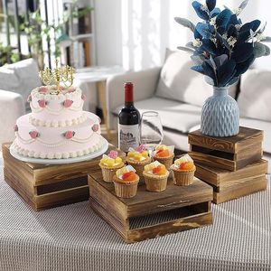 Wooden <b>Tiered</b> Cube <b>Cake</b> Stand Dessert Display Rack with Cupcake Organizer Rustic Bakery Showcase Dishwasher Safe - Product Image 3