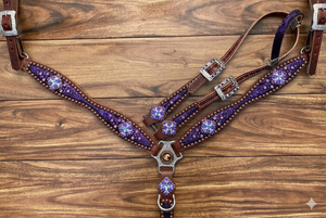 Conjunto de cabezada y pechera de cuero marrón premium con hebilla de diseño de una sola oreja, con adornos florales, para equitación HORZE, ¡el más vendido! - Product Image 2