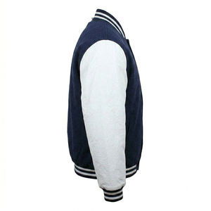 <b>Men's</b> Navy <b>White</b> Varsity <b>Jacket</b> Preppy Style Embroidered NY Logo Turn-down Collar Regular Fit Autumn Wear - Product Image 3