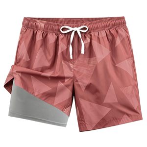 Shorts de sport 2 en 1 pour hommes, imprimé géométrique, séchage rapide, avec poches, pour entraînement, fitness, athlétisme, course à pied, avec doublure - Product Image 1