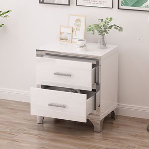 Elegant High Gloss Nightstand with Metal Handle Mirrored <b>Bedside</b> <b>Table</b> with 2 Drawers for Bedroom or Living Room - Product Image 2