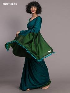 Nouvelle variété de sari en coton Khadi de qualité supérieure avec pallu contrastant, broderie de blouse et pompons, fabriqué en Inde, mode féminine. - Product Image 5