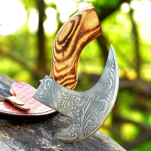High Quality Hand Forged Viking Style Stainless Steel Tomahawk Hatchet <b>Wooden</b> Handle Leather Sheath Etched Kitchen Knife THEWIZ - Product Image 2