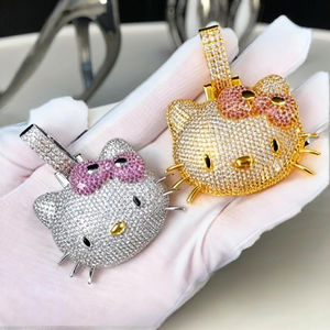 Collier en argent 925 glacé, style hip-hop, personnalisé, mignon, chaton de dessin animé, diamant moissanite, bijoux fins, pendentifs et breloques pour enfants - Product Image 4