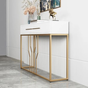 LINEA Modern Entryway Console <b>Table</b> with 2 Drawers <b>White</b> and Gold Console <b>Table</b> for Living Room Luxury Metal Frame Console <b>Table</b> - Product Image 6