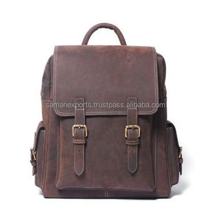 Handmade Leather <b>Backpack</b> With Matte Finish & Fully Adjustable Strap Top Indian Supplier Manufacturer Saman Exports - Product Image 5