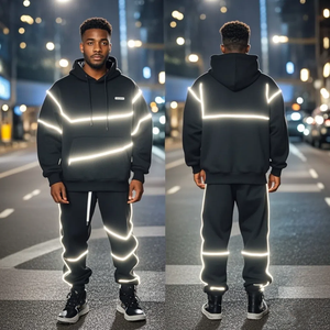 Men's Custom Two-Piece Sports Sets <b>Reflective</b> Zip Hoodie Sweatsuit Nylon Shorts Plus Size Windbreaker Jacket Shorts Tracksuit - Product Image 1