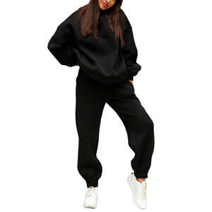 Ensemble de survêtement à capuche pour femmes, couleur unie, manches longues, coupe ample avec poches latérales, respirant, décontracté, vêtements d'automne - Product Image 2