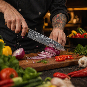 Custom Handmade Seven-Piece Chef <b>Set</b> Straight Edge <b>Sharp</b> Blades Damascus Steel Ambidextrous Wood Handle Leather Sheaths - Product Image 4