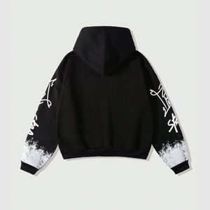 <b>Men's</b> Oversized Hooded Sweatshirt Black White Graffiti Print Streetwear Style Cotton Knitted Regular Fit Autumn Wear - Product Image 2