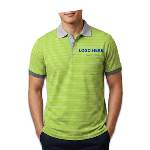 Camiseta de Punto de Manga Corta a Rayas Verdes para Hombre, con Bolsillo, Informal, de Algodón, Transpirable, Antiarrugas, Corte Regular - Product Image 1