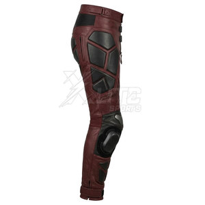 Pantalones de Motocicleta Unisex de Cuero Rojo con Paneles Protectores Negros y Rodilleras, Cómodos y Transpirables para Todas las Estaciones, Ropa de Carreras - Product Image 4