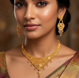 Divyoro Women's Copper Alloy Yellow Gold Plated Classic <b>Statement</b> <b>Necklace</b> Set Tassel Earrings Adjustable Length Ethnic Wedding - Product Image 3