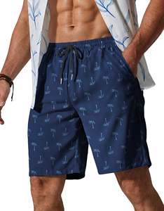 Men Holiday Shorts Linen Texture Print <b>Elastic</b> Waist Drawstring Beach Summer Colorful Lightweight Top top mens swim beach summer - Product Image 4