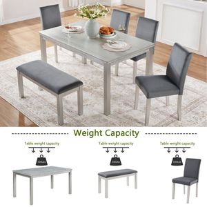 Juego de Comedor Rectangular de Madera de 6 Piezas con Sillas Tapizadas y Banco para 4 Personas, Muebles Elegantes para Comedor - Product Image 5