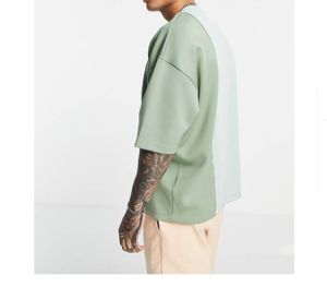 Wholesale High Quality Men's Cotton T <b>Shirt</b> Custom Logo Printed Two Tone Green T <b>Shirt</b> Oversize Men <b>Patchwork</b> Round Neck T-<b>shirt</b> - Product Image 2