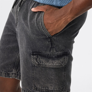 Nouveau design – Short en jean gris foncé pour homme, style streetwear, longueur genou, décontracté, avec cordon de serrage à la taille - Product Image 6