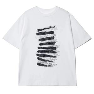 Camiseta Blanca Extra Grande para Hombre con Estampado Negro Dibujado a Mano, Manga Corta, Cuello Redondo, Estilo Urbano, Jersey de Algodón con Logotipo Estampado en la Parte Delantera - Product Image 1