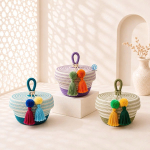 High Quality Handmade Cotton <b>Box</b> Gergean Ramadan Storage Basket with Lid Decorative Gift Basket Factory Manufacturer - Product Image 1