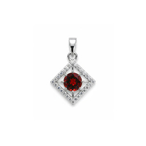 Pendentif carré en argent sterling rhodié avec grenat serti griffes, fait main, style minimaliste, tendance, vente en gros Rhaya Jewels - Product Image 1