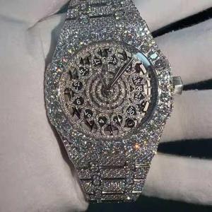 Montre en diamant de qualité supérieure, montre en or blanc avec lunette et bracelet entièrement sertis de diamants, pour les affaires et les cadeaux - Product Image 1