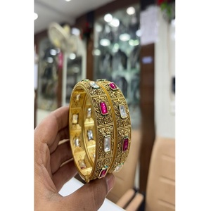 STUNNING SPARKLES Exquisite Premium Quality Brass Gold Plated Moissanite Two-Piece Fashion Bangles for Women Wedding Wear - Product Image 1