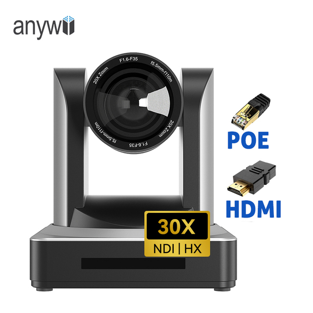 Anywii 30x Zoom Ndi Hx 1080p 60fps Ndi Ptz Camera Video Conferencing Radio Tv Broadcasting Equipment Camera