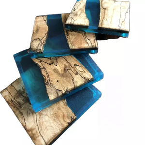 Clear Epoxy Resin Joined Wooden Square <b>Coasters</b> Tea Cup Mats Pads Best Selling Price Homeware Household Dinnerware <b>Glass</b> <b>Coaster</b> - Product Image 3