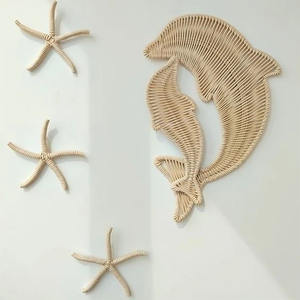 Adorable Escultura de Pared Colgante en Forma de Delfín, Estilo Bohemio, de Mimbre, Decoración Tejida para el Hogar, Decoración para Cuarto de Bebé - Product Image 1