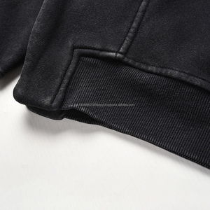 Bulk Custom 500gsm high weight <b>men</b> plain blank distressed all <b>black</b> washed oversized hoodie with silt side - Product Image 5