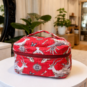 Le Souvenirs Large Eco-Friendly Quilted Cotton Vintage Customizable Makeup Case Floral Zipper Water Resistant Organizer Foldable - Product Image 1