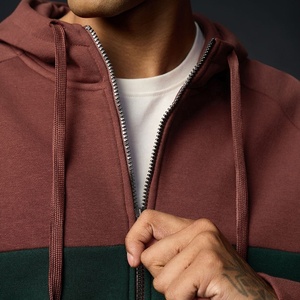 Mens Colorblock Zip <b>Up</b> Hoodie Raglan Sleeve Burgundy Green French Terry Sweatshirt Apparel Manufacturer - Product Image 3