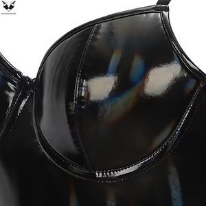 OEM DM Service New Arrival Customized Wholesale Rate New Trendy Holographic PU <b>Leather</b> Slim Fit <b>Bodysuit</b> Women Party Wear - Product Image 6