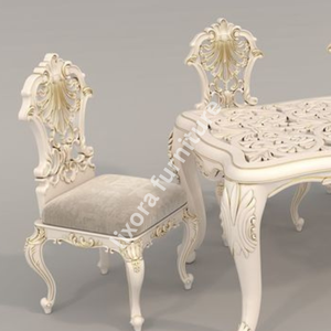 Ensemble de table à manger de luxe artisanal blanc et or pour 6 personnes, décor victorien orné de sculptures florales - Product Image 4
