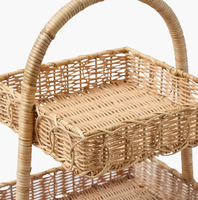 Meilleure Vente 2026 Panier de Service Double Niveau en Rotin Plateau Écologique pour Hôtels et Restaurants Décoration Maison Style Bohème Élégant